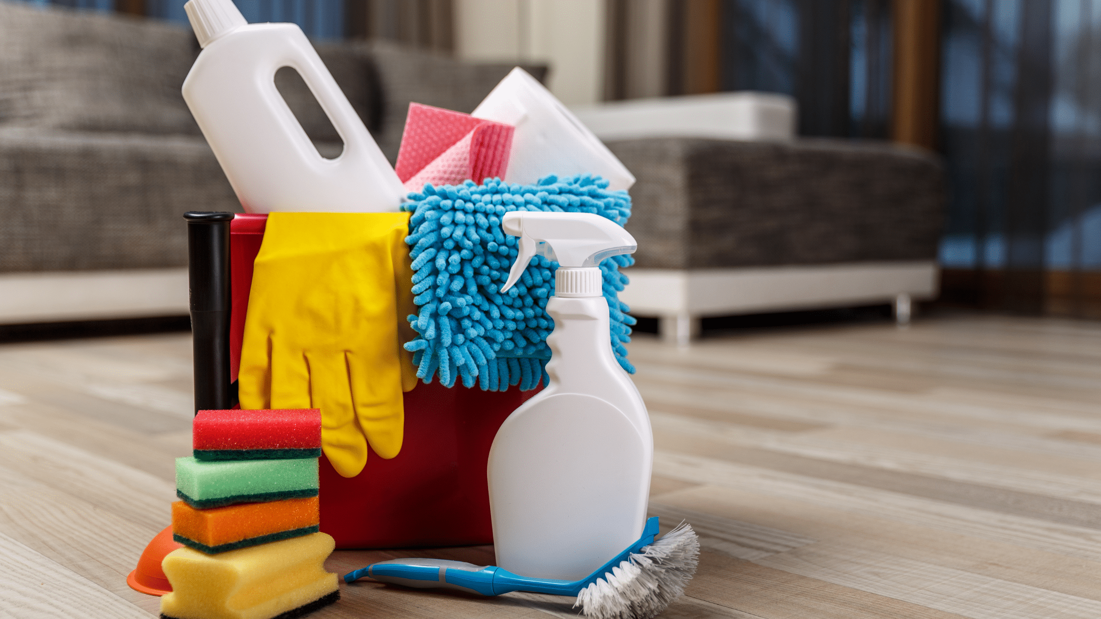 cleaning supplies used by professional team