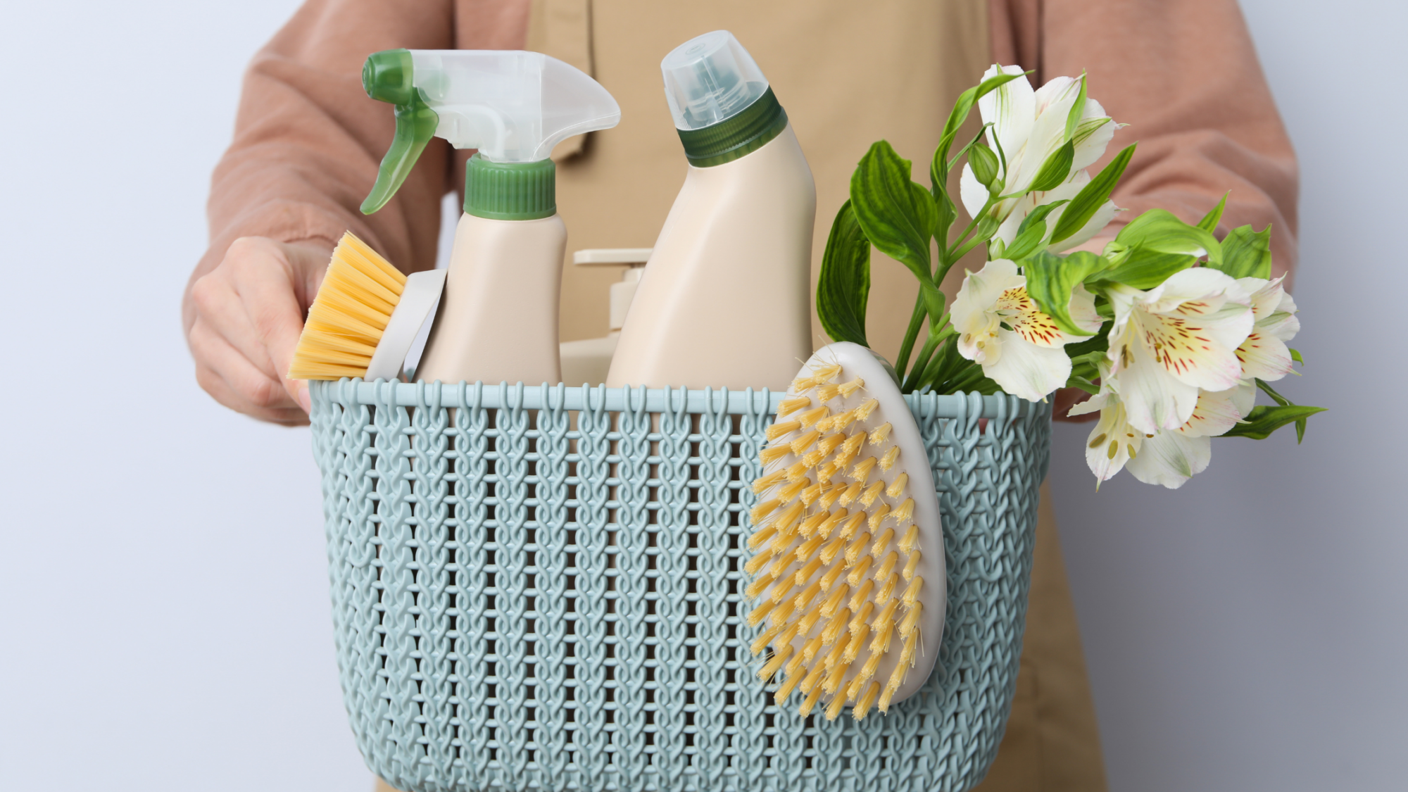 cleaning materials in nice basket