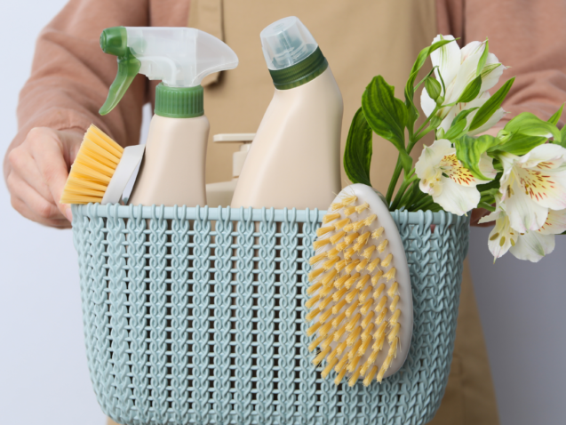 cleaning materials in nice basket